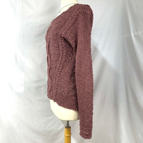 MOTH ANTHROPOLOGIE Pink Chunky Cable Knit Long Sleeve Sweater Womens S Fisherman - Picture 3 of 6
